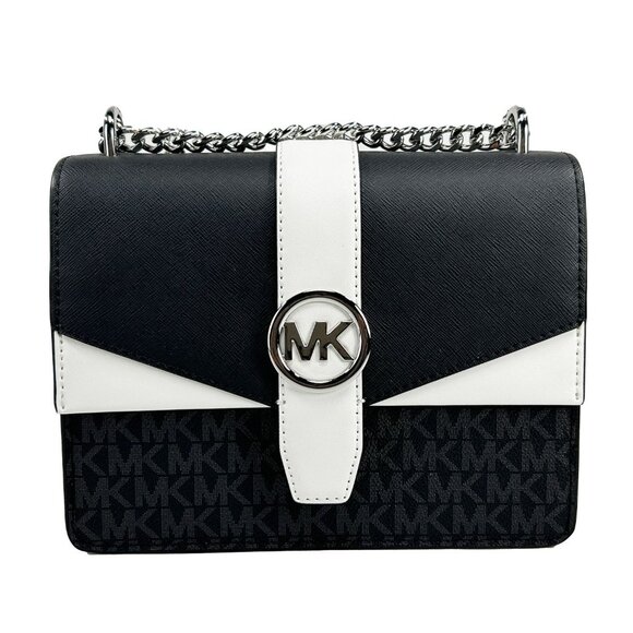 NEW Michael Kors Greenwich Small Shoulder Flap Crossbody Bag Black PVC / Leather